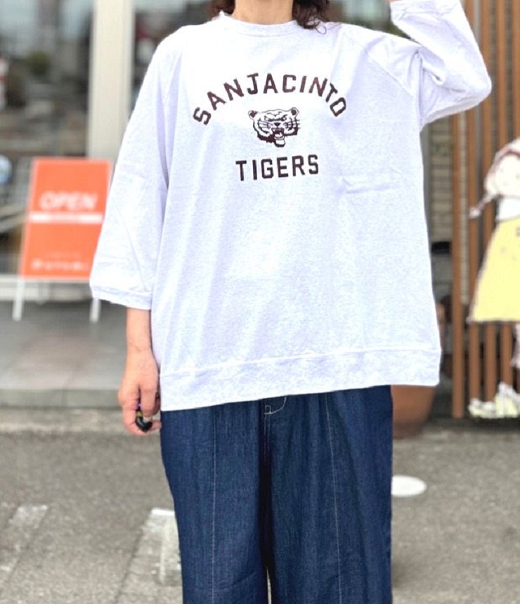 BLUE LAKE MARKET　17/-BD天竺 プリント ラグラン プルオーバー（オートミール） B-532004