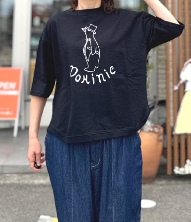 PACIFIC PARK STORE  17/1BD天竺 ヘムラウンド プリント Tee “DoMinie”（ブラック） PPS-28276  #PACIFIC PARK STORE_7th GATE