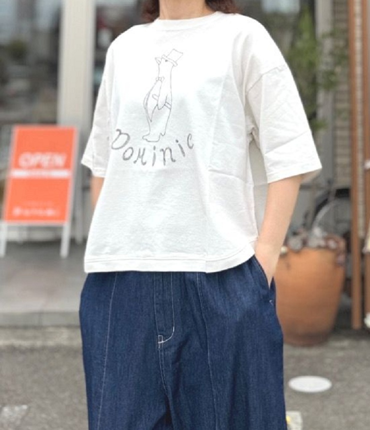PACIFIC PARK STORE  17/1BD天竺 ヘムラウンド プリント Tee “DoMinie”（ミスト） PPS-28276  #PACIFIC PARK STORE_7th GATE