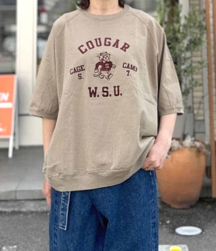 BLUE LAKE MARKET　17/-BD天竺 ラグランスリーブ プリント Tee（モカ） B-521009