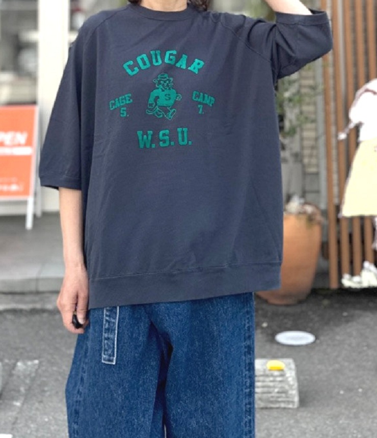 BLUE LAKE MARKET　17/-BD天竺 ラグランスリーブ プリント Tee（チャコール） B-521009