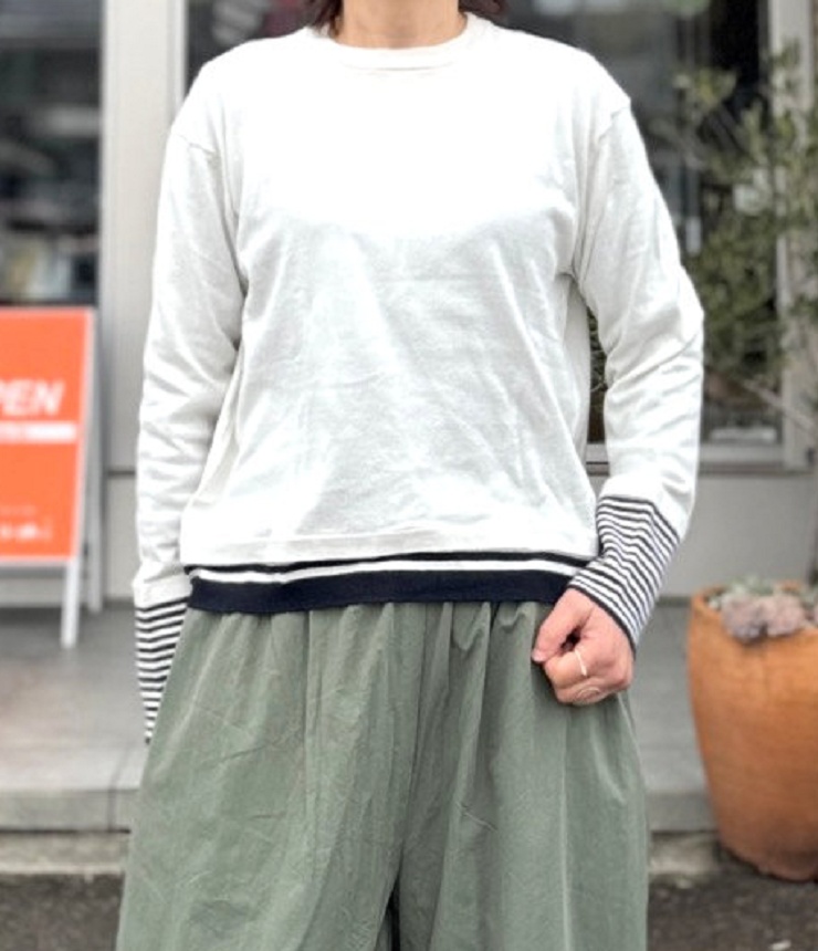 mao made　ボーダーTEE インに着てる風 プルオーバー（オフグレー）611120