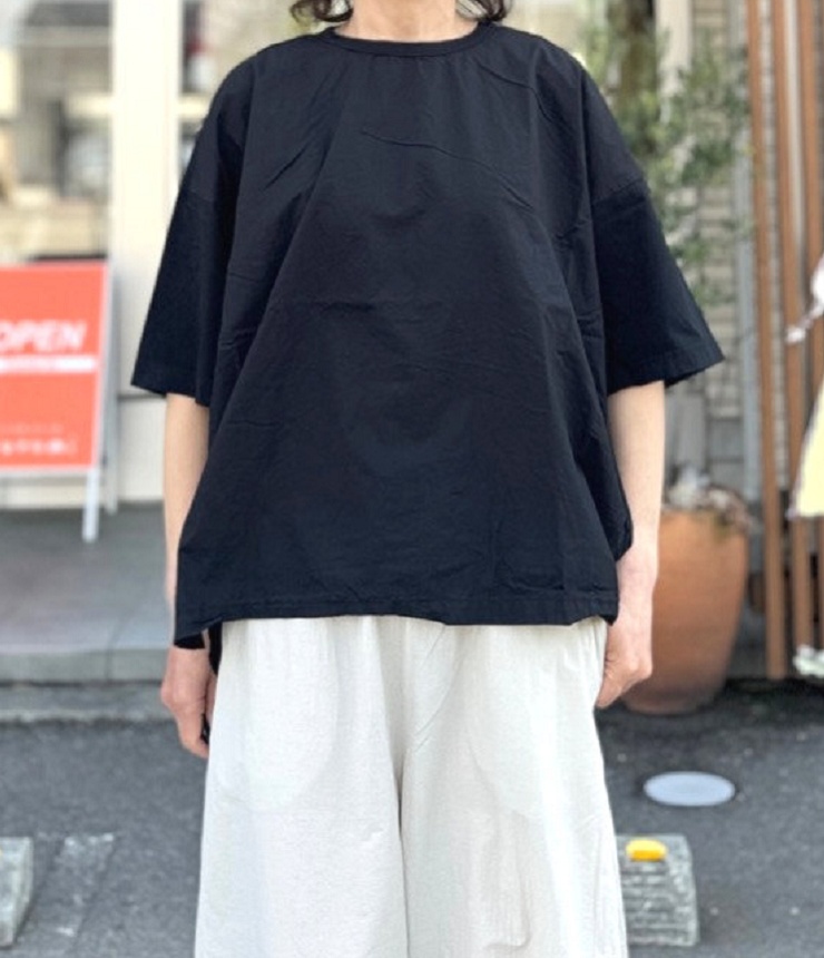 prit　30/1ハイゲージ天竺 × 80/1タイプライター 切替 5分袖 Tシャツ（クロ）P92621