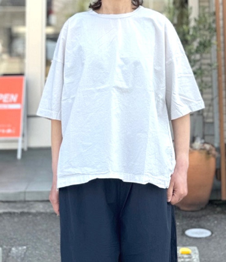 prit　30/1ハイゲージ天竺 × 80/1タイプライター 切替 5分袖 Tシャツ（ライトグレー）P92621
