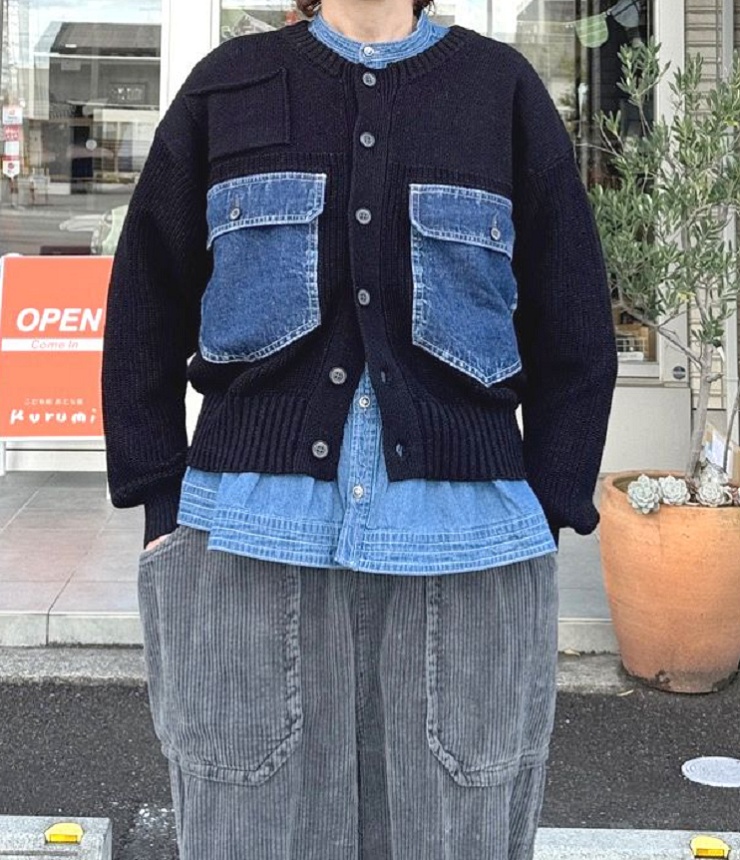 ESTROISLOSE　コットン片畦ニット デニムポケット ジャケット（ブラック）EK25404