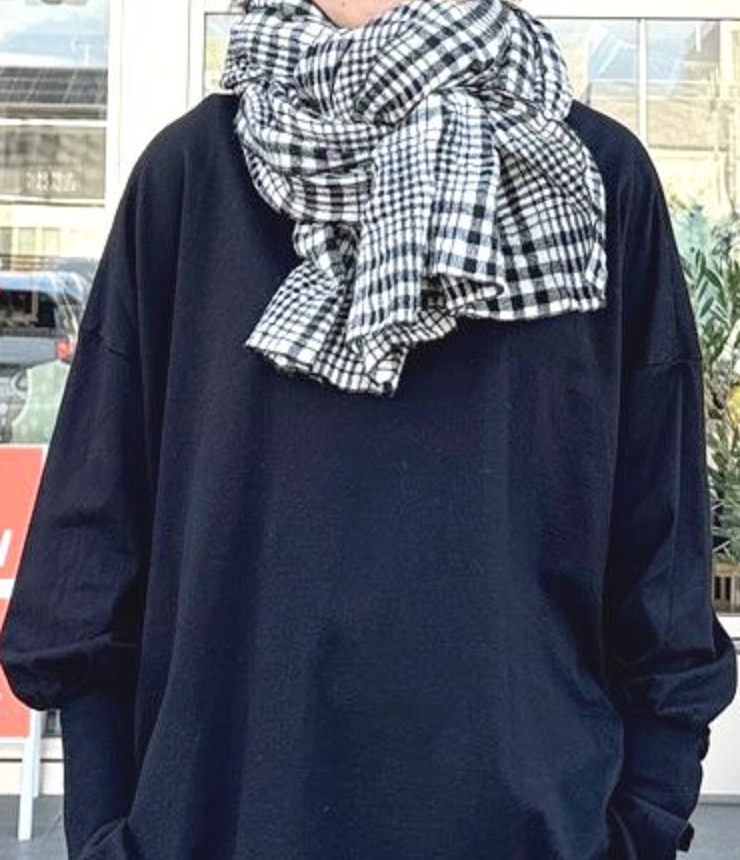 prit　ウールコットンチェック ストール（オフ） P00640