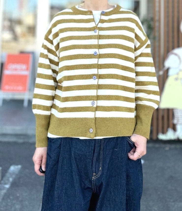 【40%OFF】mao made　2WAY しましま ボリュームスリーブ プルオーバー（イエロー×オフ）