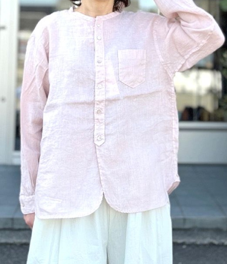 prit　60/1フレンチリネン バンドカラー ワイドシャツ（ピンク） P81645