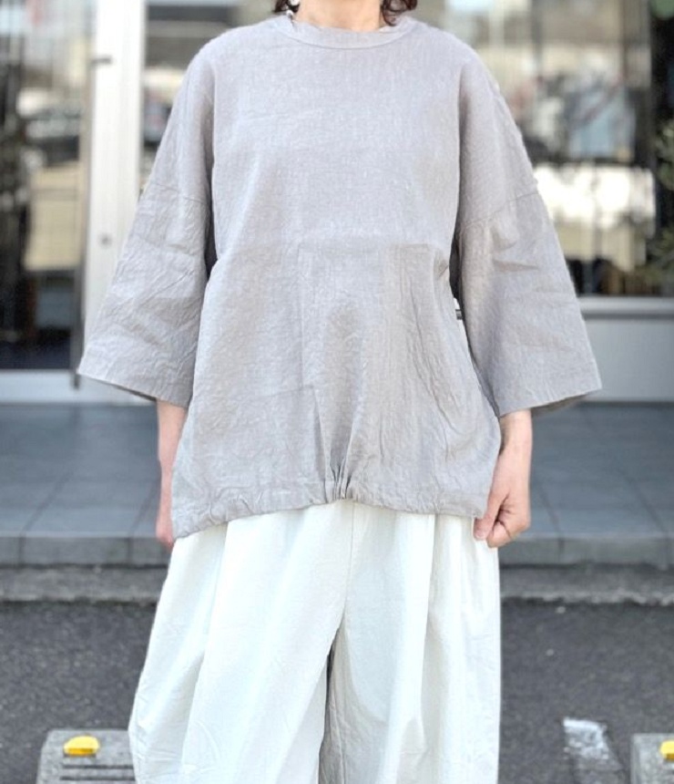 prit　リネンレーヨンストレッチ 7分袖 ヒモ プルオーバー（グレー） P81625