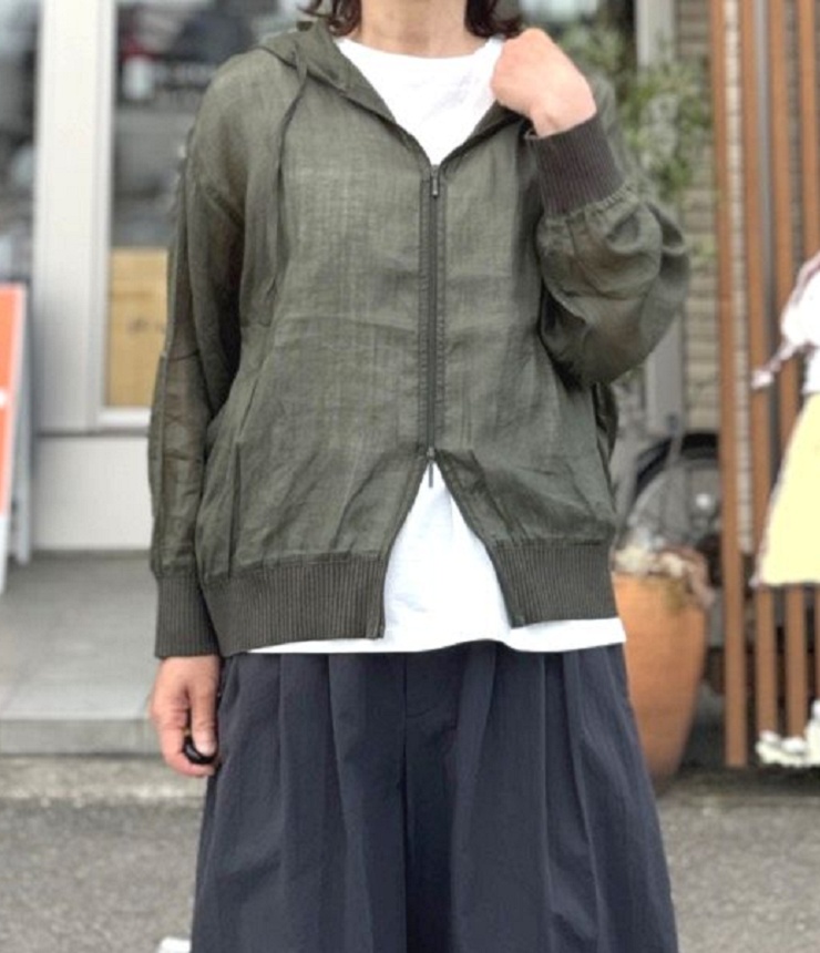 mao made　ニットリブ ドルマンスリーブパーカ（カーキ）621309