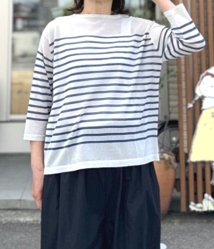 mao made　オトナのための ボーダー プルオーバー（オフグレー×ブルー）621117