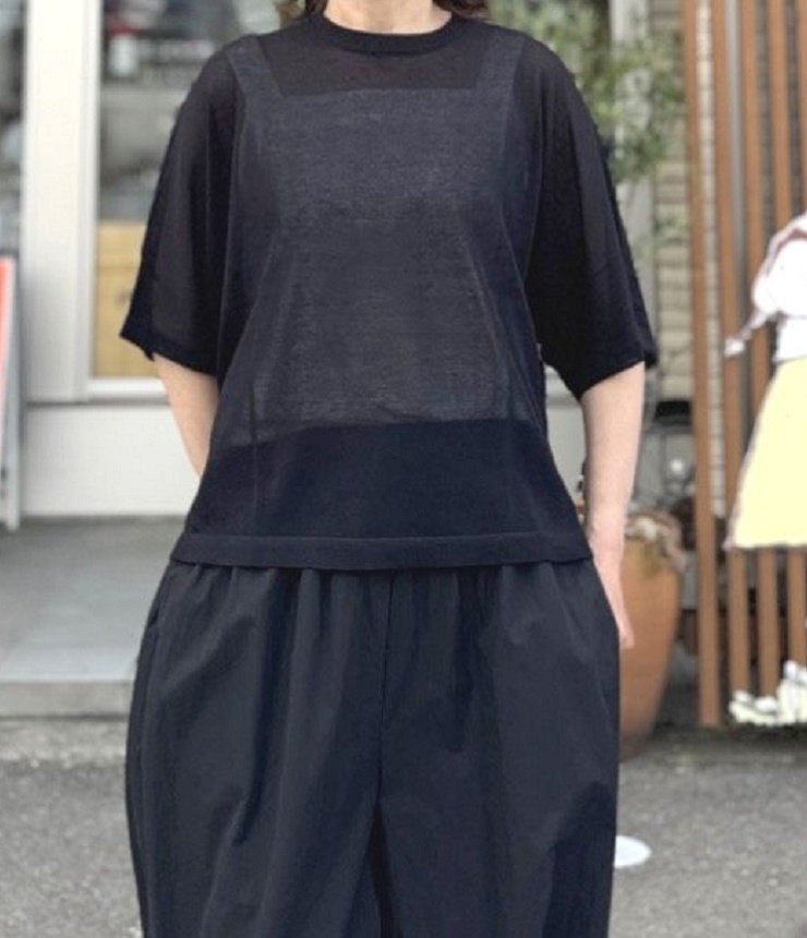 mao made　ハーフ スリーブ ニット TEE（ブラック）621116