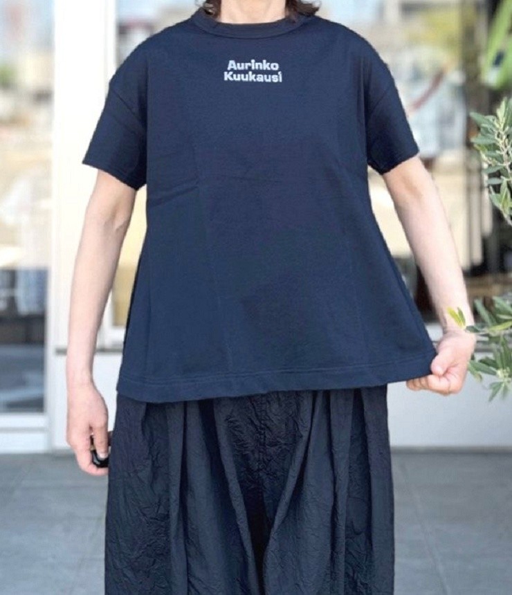chloro sister  スワイーマイ天竺 太陽と月ロゴ柄 フレアー Tシャツ（ネイビー） CS4669 #chloro sister_toujours ensemble
