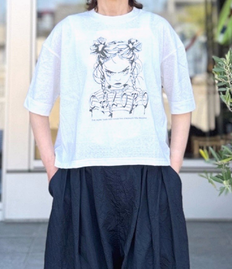 chloro sister  19/1ラフィー天竺 顔プリント Tシャツ（オフ） CS4490 #chloro sister_toujours ensemble