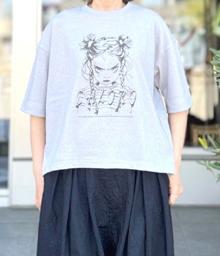 chloro sister  19/1ラフィー天竺 顔プリント Tシャツ（グレー） CS4490 #chloro sister_toujours ensemble