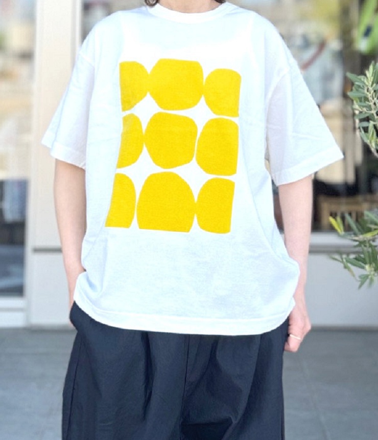 prit　18/1空紡度詰天竺 フレームドット プリント  Tシャツ（イエロー） P92644