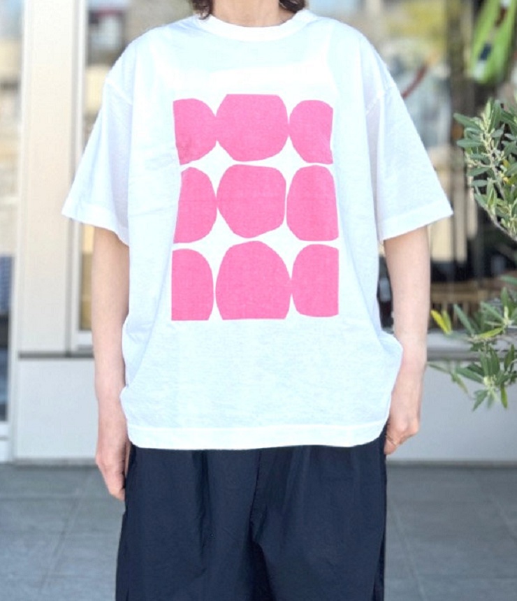 prit　18/1空紡度詰天竺 フレームドット プリント  Tシャツ（ピンク） P92644