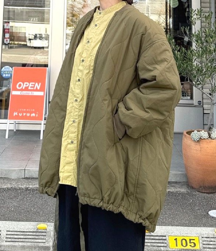 prit　 ナイロンタッサー オニオンキルト ZIP ブルゾン（オリーブ） P60603