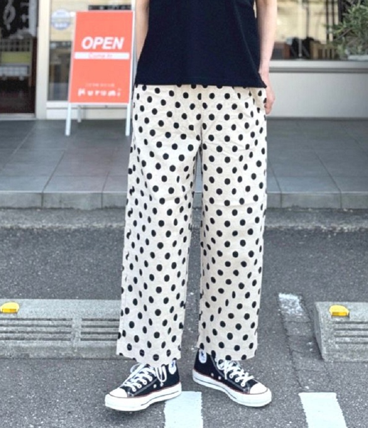 prit　20/1リネンコットン シーチング ドットプリント パジャマパンツ（キナリ）P72618
