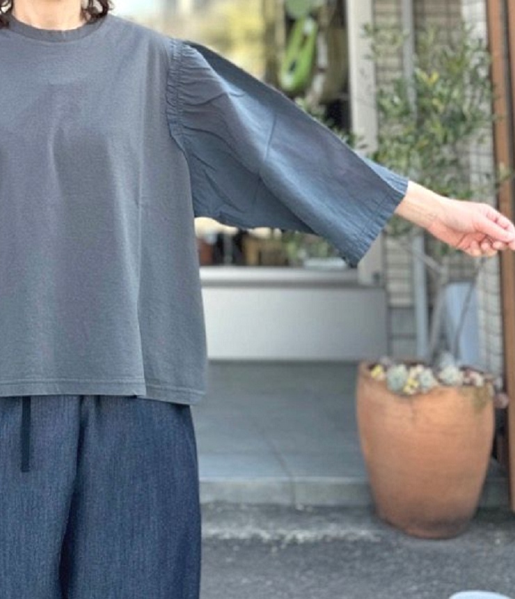 Sabbatum　30/-BD天竺 バイファブリックスリーブ Tee（チャコール） SA-37107