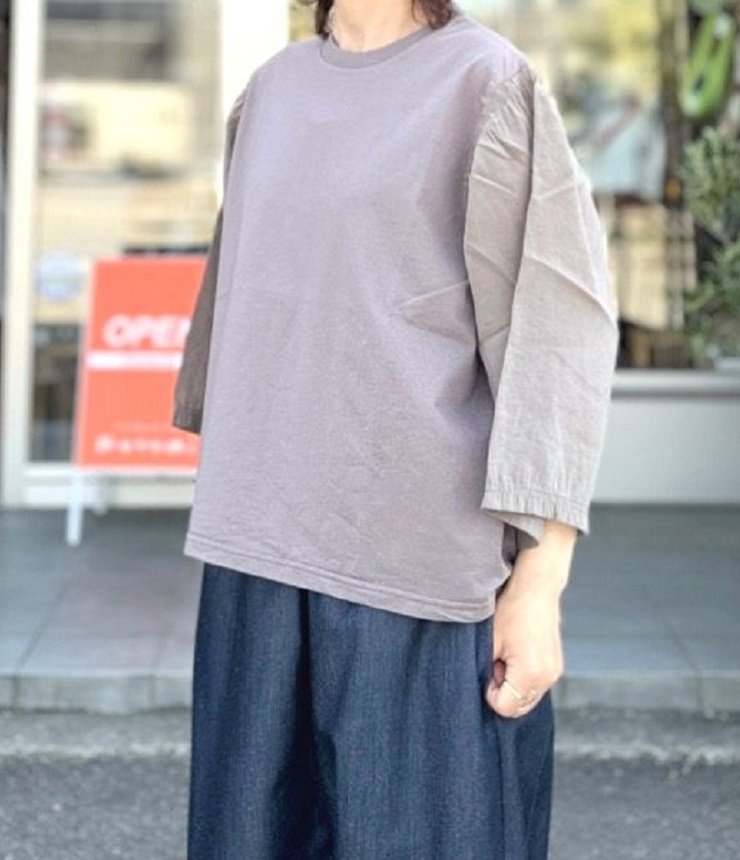Sabbatum　30/-BD天竺 バイファブリックスリーブ Tee（モカ） SA-37107