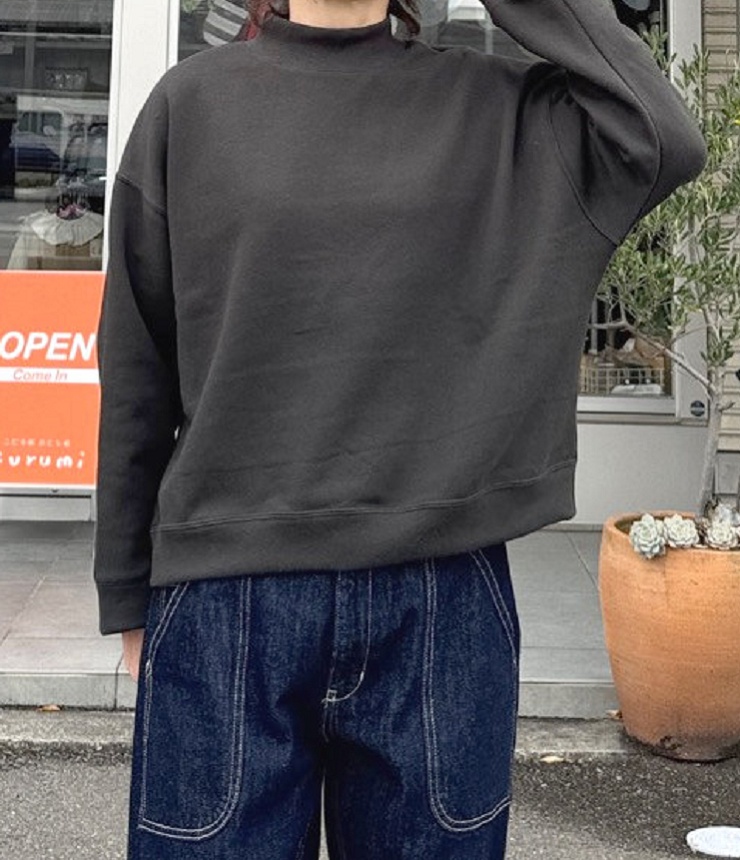 【30%OFF】chloro sister  30/10裏毛 裏起毛 ハイカラー プルオーバー（チャコール） CS8136  #chloro sister_toujours ensemble