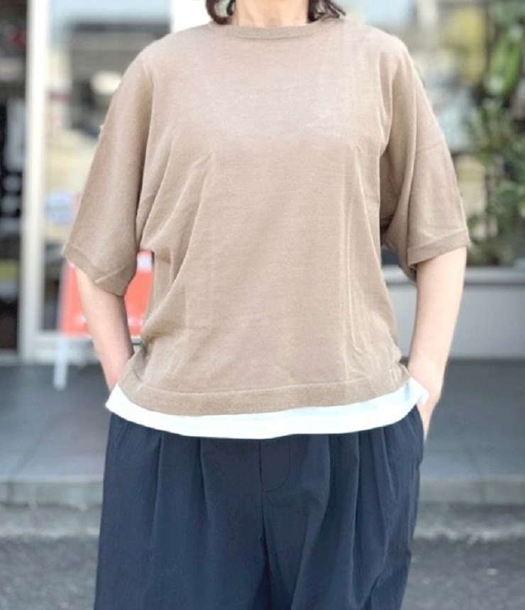 【20%OFF】mao made　ハーフ スリーブ ニット TEE（ベージュ）621116