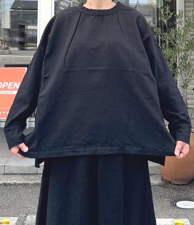 【20%OFF】prit　17/1空紡天竺 × タオルデニム 切替 ビッグプルオーバー（クロ） P90649