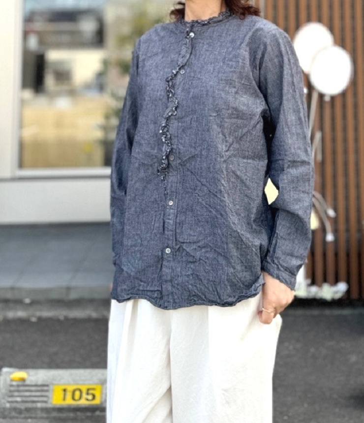 vent blanc　コットン フリル シャツ チュニック（ブラック）VB263557