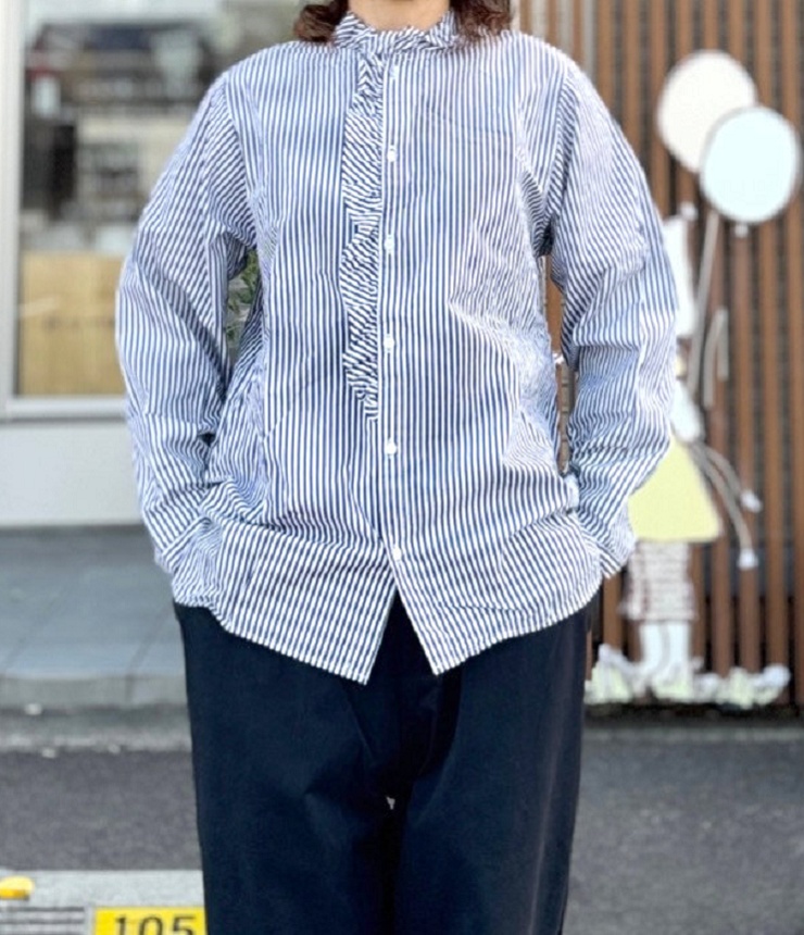 vent blanc　コットン フリル シャツ チュニック（ストライプ）VB263557