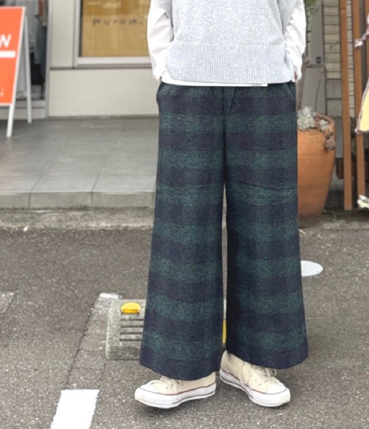 mao made　いつもの CHECK CHECK CHECK パンツ（グリーン系）641318