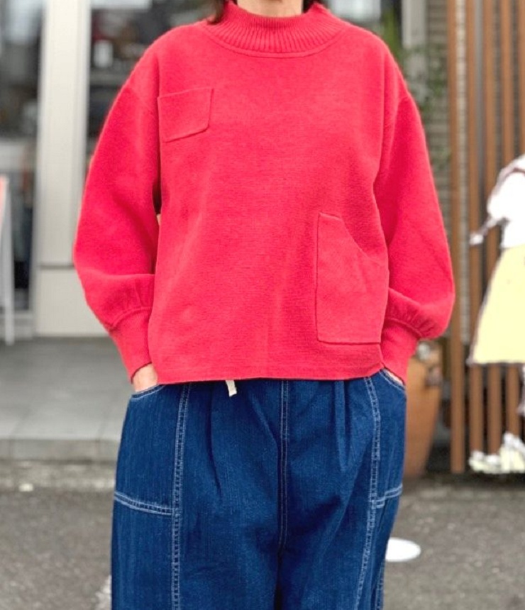 ESTROISLOSE　コットンミラノリブ タートルプルオーバー（レッド）EK23301