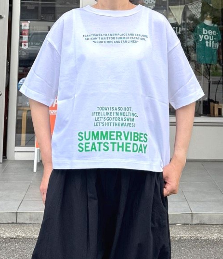 マオメイド mao made コットン プリント Tシャツ SUMMER DAYS TEE  LOGO IN A SQUARE TEE 531202-3  レディース 【クーポン対象】 mao made マオメイド コットン プリント Tシャツ SUMMER DAYS