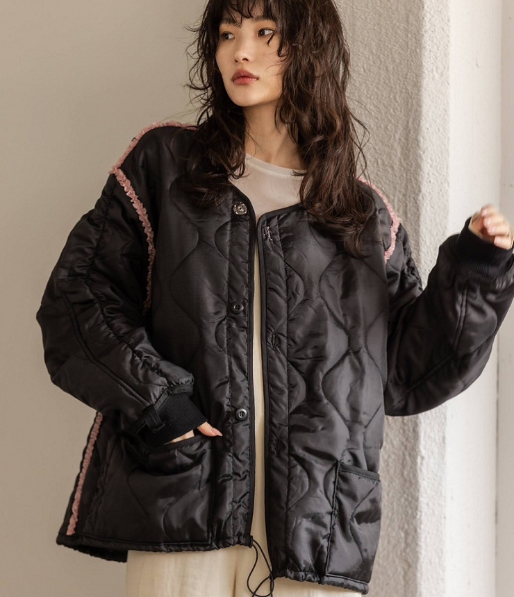 REHERSALL　ライナーフリル ジャケット（ブラック/ピンク） AT-267