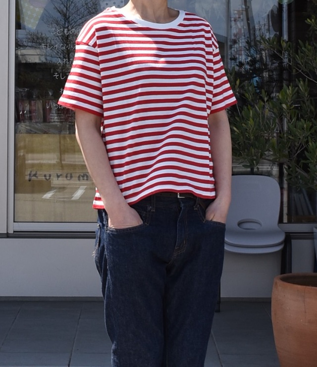 【60%OFF】PACIFIC PARK STORE　ボーダー天竺ワイド半袖カットソー（オフホワイト×レッド） #PACIFIC PARK STORE_7th GATE