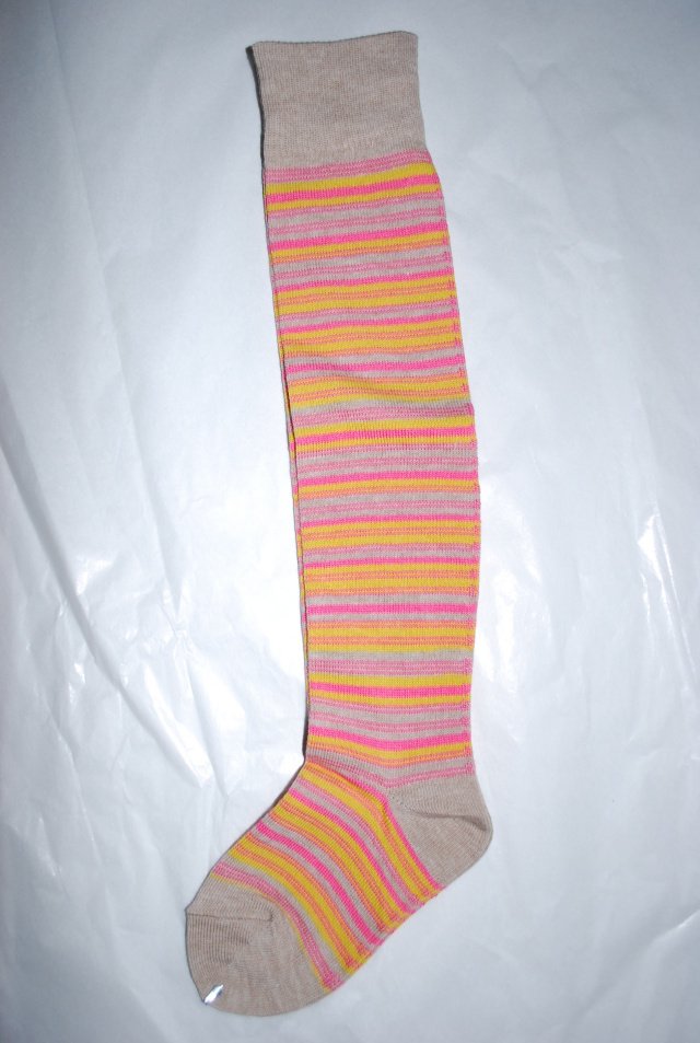 【80％OFF 】swap meet　ボーダーニーハイソックス　ピンク（9～15センチ）