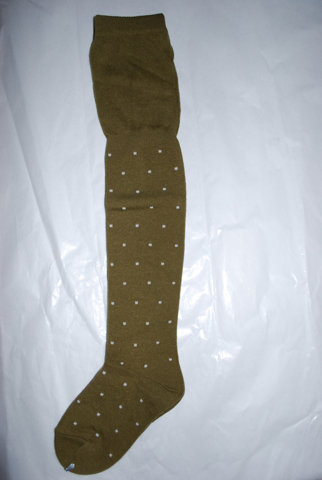 【80％OFF 】swap meet　水玉ニーハイソックス　カーキ（9～11センチ）