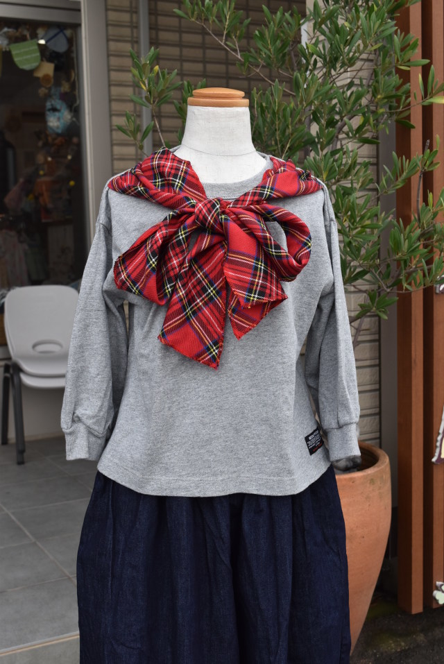 【60%OFF】NEEDLE WORKS  T/R Tartan Check Ribbon T-shirt　トップグレー（90、100センチ）　#NEEDLE WORKS_OFFICIAL TEAM_NEWO