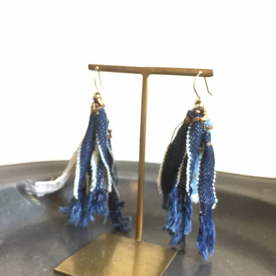 【50％OFF】harharhar　デニムとダンガリーとストライプのピアス