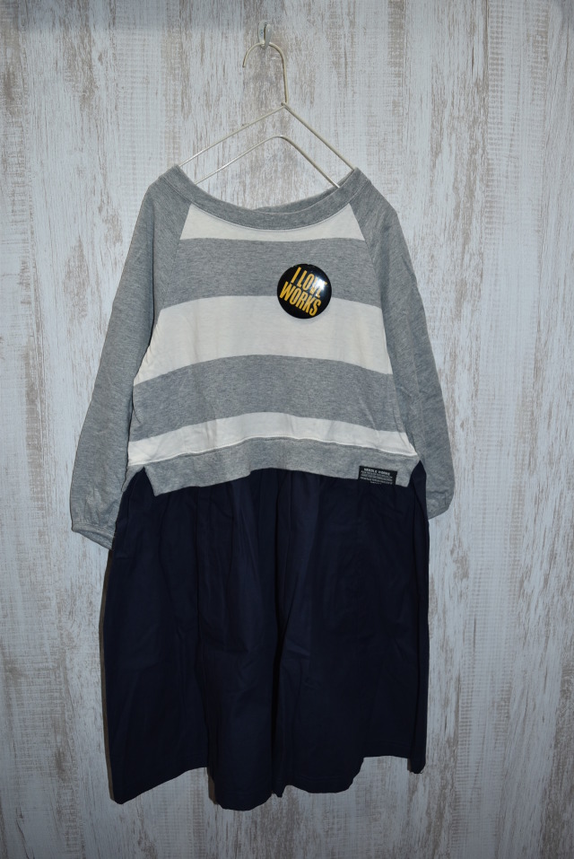 【70%OFF】NEEDLE WORKS  太ボーダー度詰め天竺ワンピース　トップグレー（140センチ）　#NEEDLE WORKS_OFFICIAL TEAM_NEWO