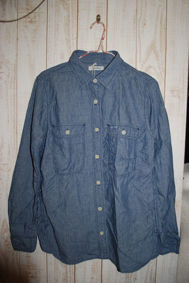 【80%OFF】DEEP BLUE　綿麻シャンブレー長袖シャツ（ストライプ）