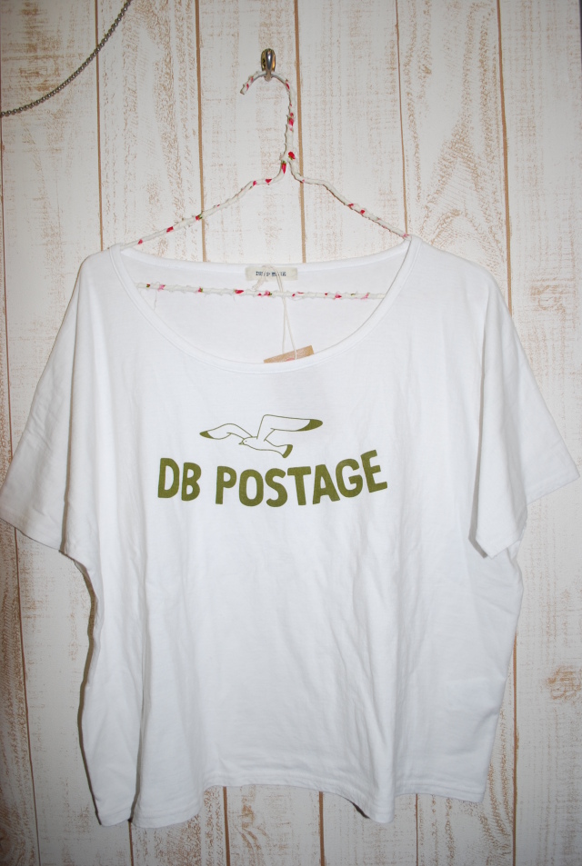 【80%OFF】DEEP BLUE　綿麻天竺半袖プルオーバーカモメプリント（ホワイト）