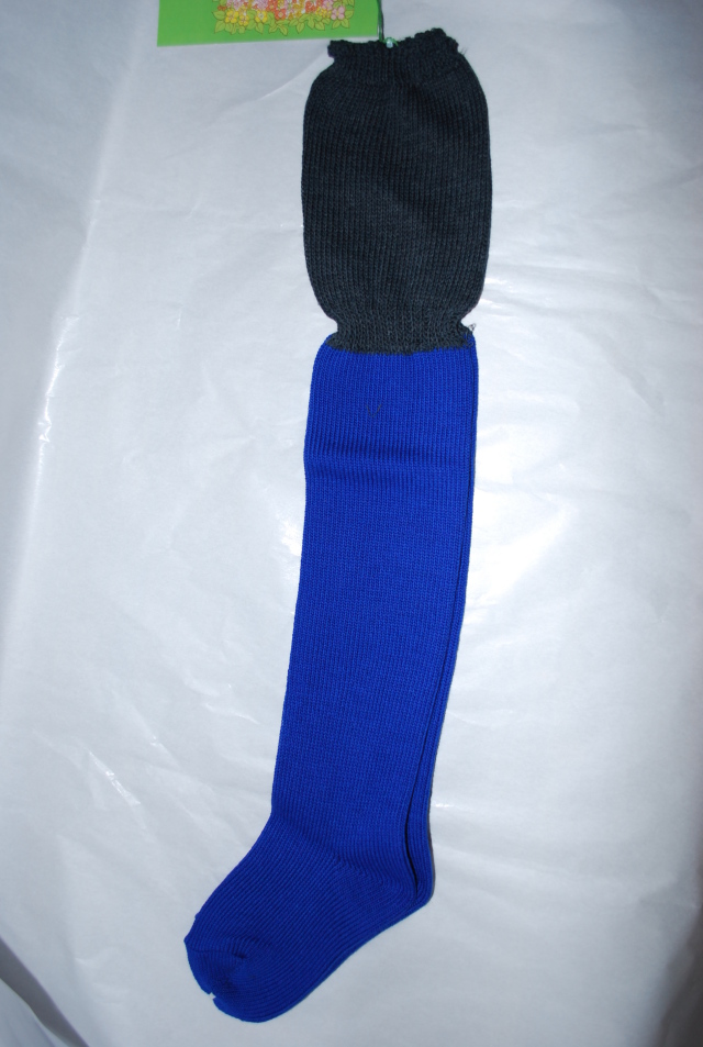 【80％OFF 】swap meet　配色ニーハイソックス　ブルー（9～15センチ）