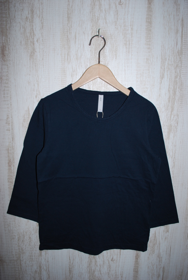 【60%OFF】prit  30/1リサイクルムラ糸天竺７分袖クルーネック（ネイビー）