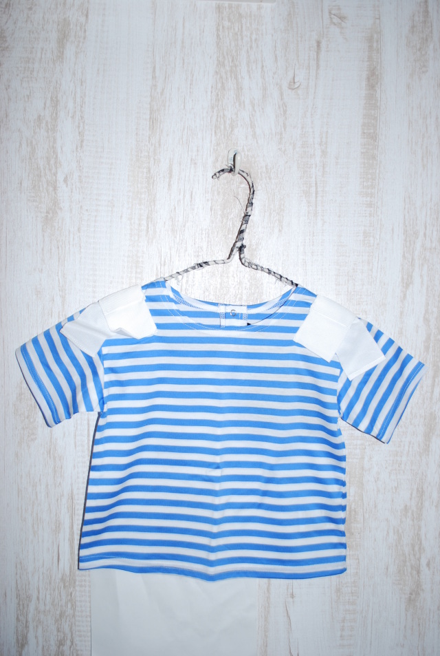 【70%OFF】WHIP CREAM 　天竺ボーダー肩リボンＴシャツ　サックス（90～110センチ） #WHIP CREAM_Creme Chantilly