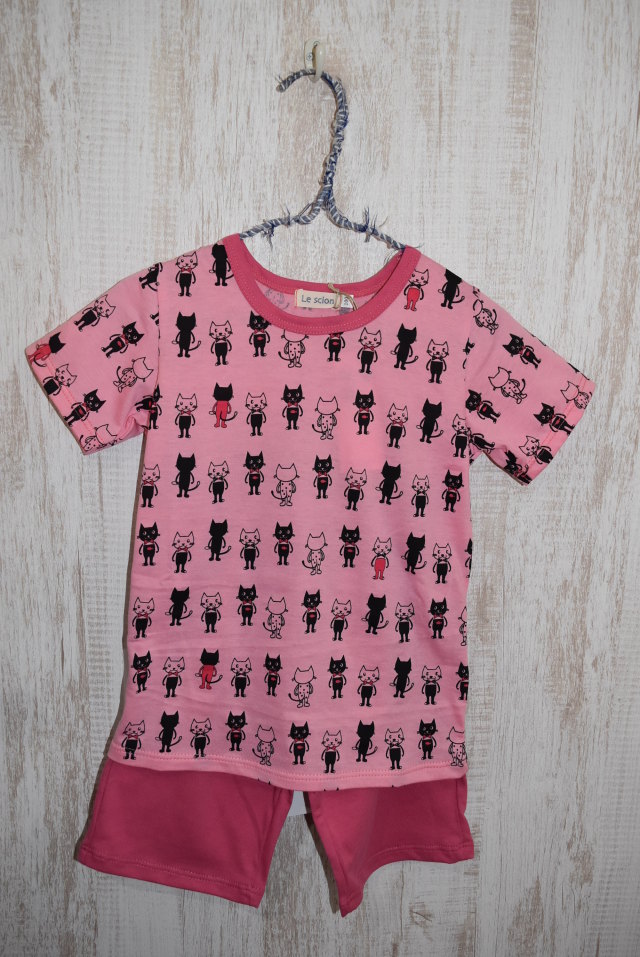 【50%OFF】LE SCION  半袖パジャマ　ピンク猫（80センチ）