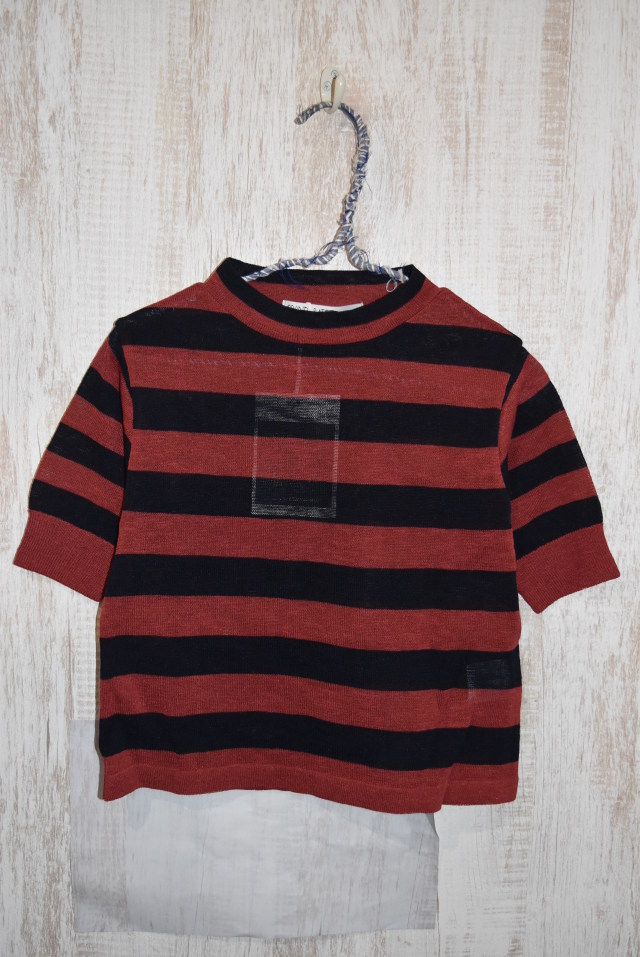 【70％OFF】swap meet market クールスラブボーダー５ブソデPL　レッド（100～110センチ）