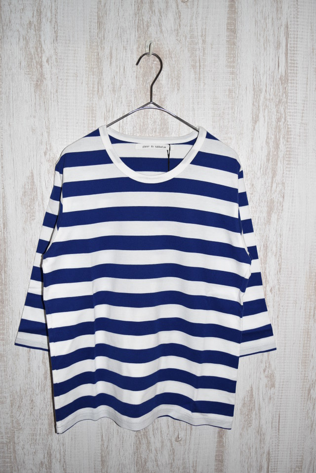 【50%OFF】Sabbatum　スタンダード天竺七分袖Ｔｅｅ　太ボーダー（オフホワイト×インクブルー）