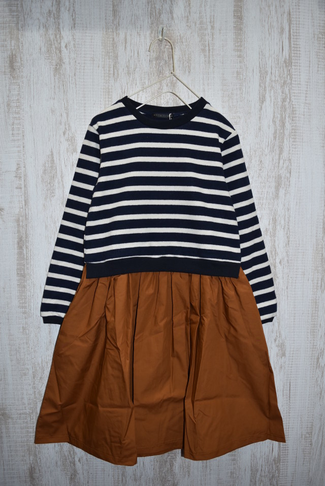 【70%OFF】WHIP CREAM　ボーダー切替ワンピース　ネイビー（150センチ） #WHIP CREAM_Creme Chantilly