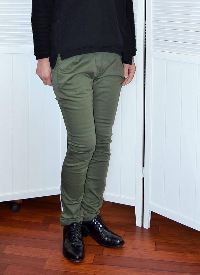 【70%OFF】DEEP BLUE　脇ゴムスリムトラウザーパンツ（カーキ）